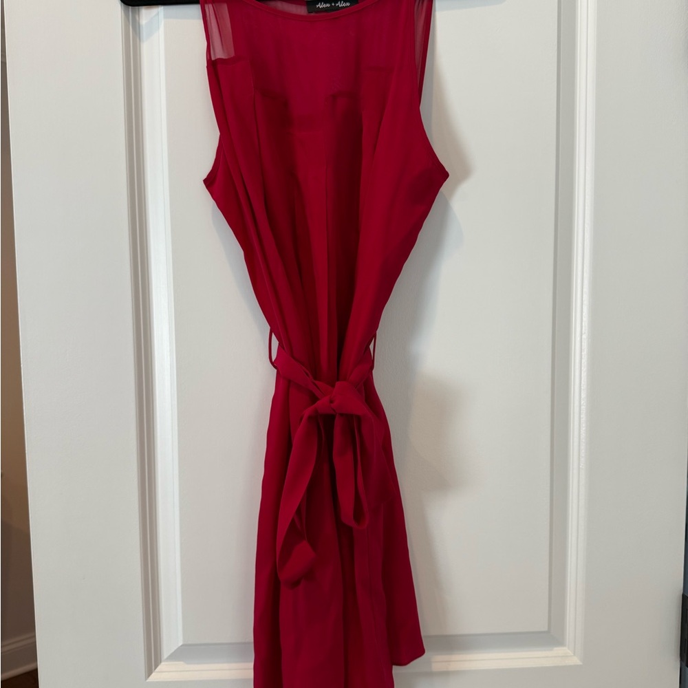 Elegant Red Sleeveless Dress with sash